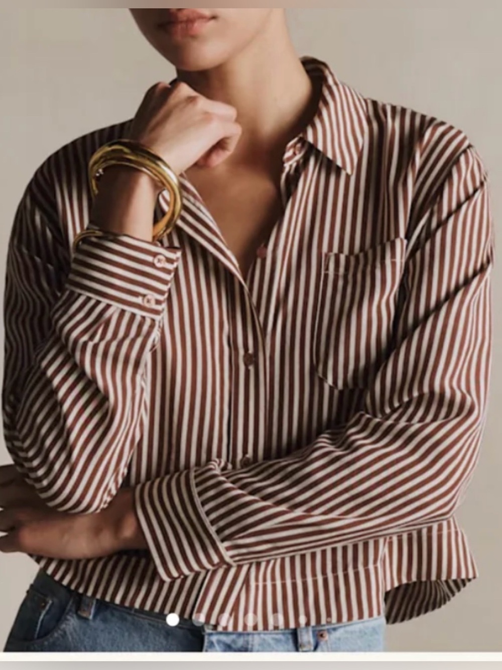 Sézane Maella Shirt – Brown & Ecru Stripes | Size 34 | NWOT